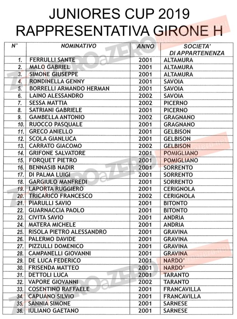 Rappresentativa girone H - Juniores Cup Serie D